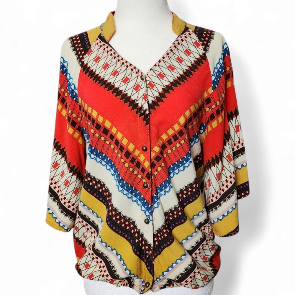 Cato Colorful Geometric Retro,Hippie Style Women's Top